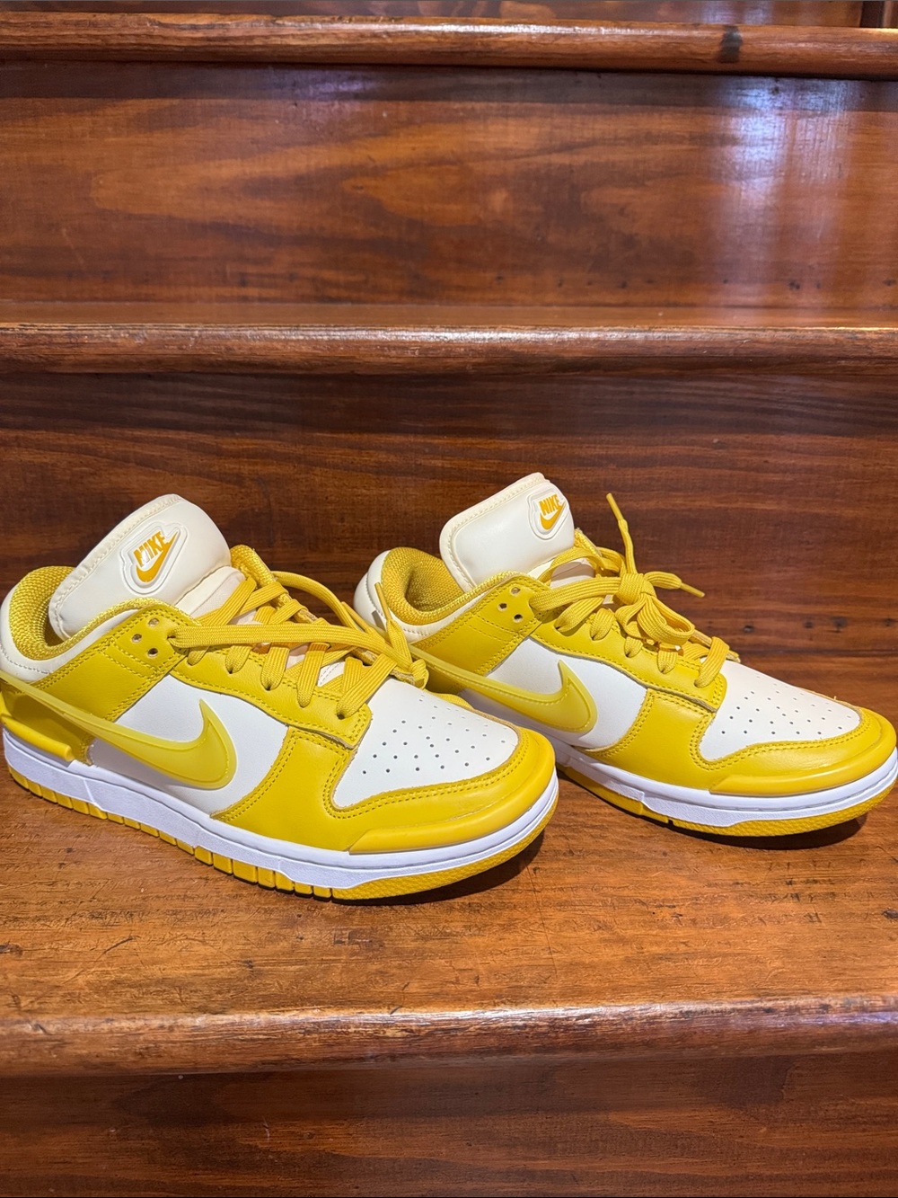 Nike Kids Yellow and White Low-Top Sneakers with Swoosh
